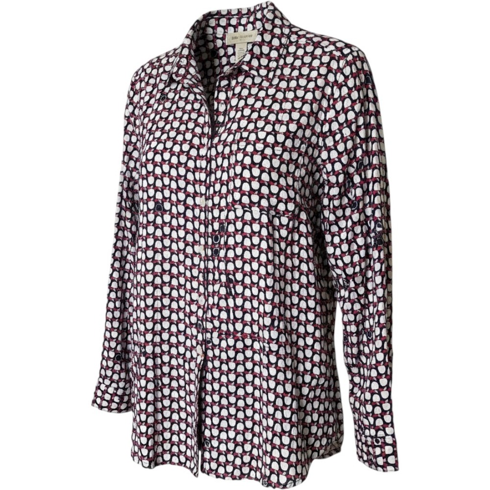 Caslon Apple Print Button Down Shirt Womens XL Navy Blue Long Sleeve